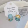 Banho de Ouro Real, Coleção Série Azul Moda Coreana e Japonesa, Brincos de Esmalte com Efeito Gotejante para Mulheres, Novos Brincos e Acessórios de Luxo Leve Nicho