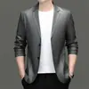 Conjunto de jaqueta de couro masculina, nova jaqueta casual de PU masculina para primavera e outono, terno fino moderno para negócios, moderno e versátil