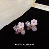 Aretes de flor de cristal púrpura retro francés para mujer, diseño de nicho, aretes de rosa, aretes de moda que combinan con todo