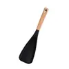 Espátula Grande para Salada com Cabo de Madeira, Preto e Branco, Utensílio de Cozinha de Silicone de Grau Alimentício Resistente a Altas Temperaturas, Espátula para Cozinhar em Panelas Antiaderentes