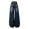Pantalones Largos de Pierna Ancha Sueltos para Mujer, Jeans con Parches de Estampado de Leopardo Retro Americano, Falsos de Dos Piezas, Nuevo Diseño Otoño 2026