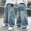 Jeans de Pierna Ancha para Niños Estilo Primavera y Otoño Sueltos de Pierna Recta Modernos Geniales Casuales Pantalones 2026 Moda para Niños Medianos y Grandes Pantalones Cargo Otoño