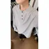 Nova Camiseta Henley Masculina de Cor Sólida com Manga Longa Estilo Americano Outono Inverno Nova Solta Pesada Tendência Solta