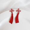 Brincos de Nó Chinês Vermelhos Festivos de Ano Novo Moda Longos com Franjas Brincos Estilo Chinês de Ano Novo Brincos Nacionais da Moda para Mulheres