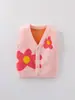 Colete de Tricô para Bebê Estilo Novo Primavera e Outono Meninas Estampa Floral Colete Suéter Cardigan Gola V Colete Infantil Estiloso
