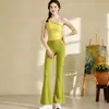Conjunto de top de yoga de encaje azul sin hombros para mujer, diseño de verano sin hombros, ajuste ceñido, top elegante con almohadillas en el pecho