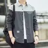 Camisa de Manga Larga con Bloques de Color de Solapa de Alta Gama para Primavera y Otoño para Hombre, Moderna, Holgada, Adelgazante, Versátil, sin Planchar, Casual