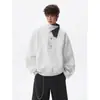 Moletom de botões com gola alta, blocos de cor xadrez estilo americano para homens, design moderno da primavera de 2026, top esportivo casual solto