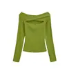 Camiseta Gris Estilo Coreano Cruzada Hueca de Manga Larga para Mujer Otoño Nueva Puro Deseo Chica Picante Ajustada Capa Base Top de un Hombro