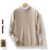 Nuevo suéter de lana para hombre de otoño e invierno, jersey de punto de cuello semialto, camisa base de punto, manga larga, engrosado, prenda única para hombre al por mayor