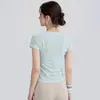 Nuevo Top de Yoga para Mujer de una Pieza Tejido de Manga Corta Alta Elasticidad Ajustado Pilates Aeróbicos Entrenamiento Fitness Camiseta