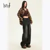 Jeans Negros de Ondas de Agua Estilo Retro Americano para Mujer Otoño e Invierno 2025 Holgados Versátiles de Nicho Rectos de Pierna Ancha