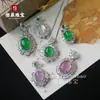 Pingente de Calcedônia Verde Jade Tipo Gelo com Inlay de Cobre Banhado a Prata 925, Pingente de Colar Ágata Roxa Completa Rosa Gelo Face de Ovo de Pombo