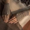 Moda Femenina Estilo Cachemir Guantes de Medio Dedo Color Sólido Trenzado para Escribir en Teléfono Móvil Guantes de Punto a Mano