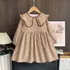 Vestido de Algodón para Niñas Transfronterizo de Primavera y Otoño, Popular Estilo Europeo y Americano, Elegante Vestido Infantil Floral de Manga Larga con Cuello de Muñeca