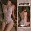 Lencería Sexy Manyan para Mujer, Body Transparente de Cuello Halter con Lazo, Uniforme de Encaje con Abertura en la Entrepierna 100306