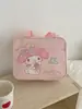 Bolsa de maquiagem Sanrio original de grande capacidade, bolsa de armazenamento portátil de viagem com divisórias verticais, bolsa de desenho animado fofa