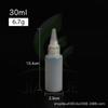 Botella de punta puntiaguda translúcida de 10 ml, botella flexible con tinta pigmentada de PE de 20 ml, botella blanda de 30 ml, botella sellada con cuerpo