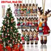 Navideño Transfronterizo Plano 2D 18 Piezas Colorido Reno Navideño Árbol de Navidad de Madera Fiesta Hogar Dormitorio Patio Decoración Adornos Colgantes