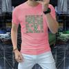 Estação Europeia 2024 Verão Nova Marca de Moda Masculina Perfuração a Quente de Manga Curta All-match Casual Juvenil Masculino Camiseta Slim-fit Meia Manga Longa