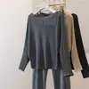 Roupas femininas plus size, novo top de estilo simples fino, ombro a ombro solto texturizado emagrecedor, estilo francês suave, para o início do outono