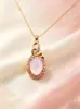 Collar de Calcedonia Envuelto en Forma de Corazón Doble para Mujer, Colgante Grande con Incrustaciones de Diamantes de Lujo Ligero, Regalo para Mamá, Cadena de Clavícula Elegante Vintage