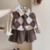 Ropa Infantil, Conjunto de Tres Piezas para Niñas, Estilo Otoño e Invierno, Traje Estilo Infantil Pequeño y Mediano, Chaleco Tejido para Niños, Ropa de Invierno para Bebés, Moderno