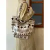 Bolsa Tote de Lã de Cordeiro Estilo Étnico Retrô para Mulheres, Nova Bolsa de Mão de Grande Capacidade Dupla Face, Bolsa de Pelúcia Estilo Preguiçoso