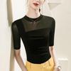 Camiseta interior de malla con cuello alto para mujer, manga corta, corte ajustado, ropa interior, nuevo top de manga corta para baile T-shirt Verano 2023