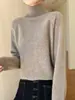 Suéter Feminino Outono Inverno Cor Sólida Manga Raglã Gola Alta Caimento Solto Modifica Ombros e Costas Tricô Simples Versátil Conjunto de Camada Base