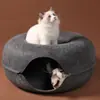 Nido de Gato de Fieltro, Transpirable, Casa para Gatos de Cuatro Estaciones, Forma Redonda Hecha a Mano, Extraíble y Lavable, Cierre de Cremallera, Juguete para Gatos Rosquilla