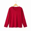 26 Outono Novo Estilo High-End Solta Emagrecimento Casual Versátil Gola V Manga Longa Tamanho Grande Camiseta Top Feminino