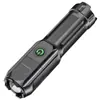 Linterna LED mini portátil de mano para exteriores, ABS de luz fuerte, súper brillante, de largo alcance, zoomable, recargable, multifunción