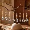Pingente apanhador de sol de cristal estilo nórdico com contas de madeira, móbile de vento com luz e sombra arco-íris feito à mão, presente de decoração para casa