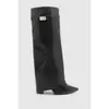 Comércio Exterior Transfronteiriço botas femininas bico fino panturrilha larga perna reta fivela de metal botas de cano médio plus size salto grosso botas para calça botas femininas