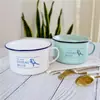 Taza Retro de Esmalte Pájaro Azul para Fideos Instantáneos Lonchera Japonesa para Fideos Instantáneos Taza Doméstica para Fideos Instantáneos con Tapa