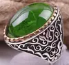 Anillo de hombre con tótem tallado en plata antigua con esmeralda natural retro y joyería transfronteriza de Europa y Estados Unidos