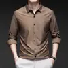 Nova camisa listrada de alta qualidade para outono para homens, camisa sem costura de manga longa, jaqueta casual, camisa básica, roupas masculinas