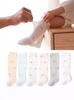 Nuevos calcetines para bebé de primavera y verano 21, tubo largo, boca suelta, malla anti-mosquitos, algodón fino, calcetines para bebé recién nacido, tubo medio, calcetines para niños