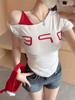 Camiseta Curta Color Block com Estampa de Letras para Meninas, Doce e Picante, Modeladora, com Bojo, Top Versátil