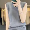 Top Regata Canelado de Tricô Lyocell com Decote V Estilo Verão Novo, Slim Fit Fino Versátil Camada Base Feminina