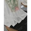 Yuran 26 Estilo Nuevo de Principios de Primavera Algodón de Cáñamo Estampado Vintage de Sello Cuello Redondo Hombro Caído Manga Larga Camisa
