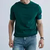 Nova camisa de malha de manga curta de verão para homens, cor sólida de seda gelada, gola redonda, corte justo, T-shirt moderna para negócios, atacado transfronteiriço