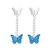 Aretes de Mariposa Goteando Coloridos Estilo Japonés y Coreano para Mujer Estilo Ins Estilo Mori Lindos Aretes de Mariposa de Cadena Larga Aretes Transfronterizos