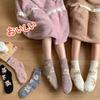 Meias de Coral Fleece Femininas Ursinho Fofo ins Tendência Meia de Cano Médio Feminina Inverno Espessadas Forradas com Fleece Meias de Casa Lua para Dormir