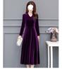 Vestido Casual e Estiloso Estilo Primavera e Outono do Sudeste Asiático, Redutor de Idade, Esconde Barriga, Vestido de Mãe, Vestido de Veludo de Manga Comprida de Comprimento Médio