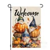 Bandera de Lino de Doble Cara Popular Transfronteriza de Calabaza y Espantapájaros de Acción de Gracias Personalizada para Decoración de Patio Bandera de Jardín