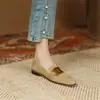 Mocasines Retro de Metal con Hebilla Estilo Francés para Mujer, Zapatos Planos Estilo Británico con Hebilla de Hierro y Gamuza, En Stock, Azul Oscuro