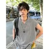 Colete Moderno de Marca com Padrão Espinha de Peixe para Homens, Design de Verão, Textura Casual Americana, Camiseta Regata Gola V para Estudantes