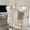 Top Interior con Tirantes de Lazo Diseño de Doble Capa Rosa/Blanco Crema